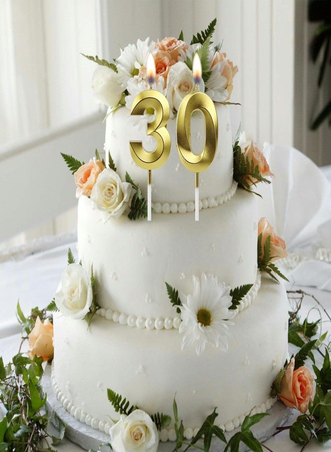 JUNSDUKE 30th Birthday Candles for Cake, Number Candles Decoration, Gold Birthday Cake Toppers for Men Women Anniversary Celebration (30th, Gold) - Image 4